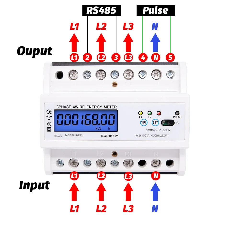 3 фазы 4 провода RS485 Modbus 380V 100A din рейку счетчик энергии цифровой Подсветка Мощность
