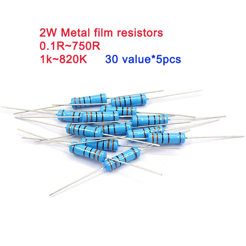 

150pcs/lot 2W Metal film resistors 1% 1k~820K, Carbon film resistor 5% 0.1R-750R ,30 value Wirewound resistance assortment kit