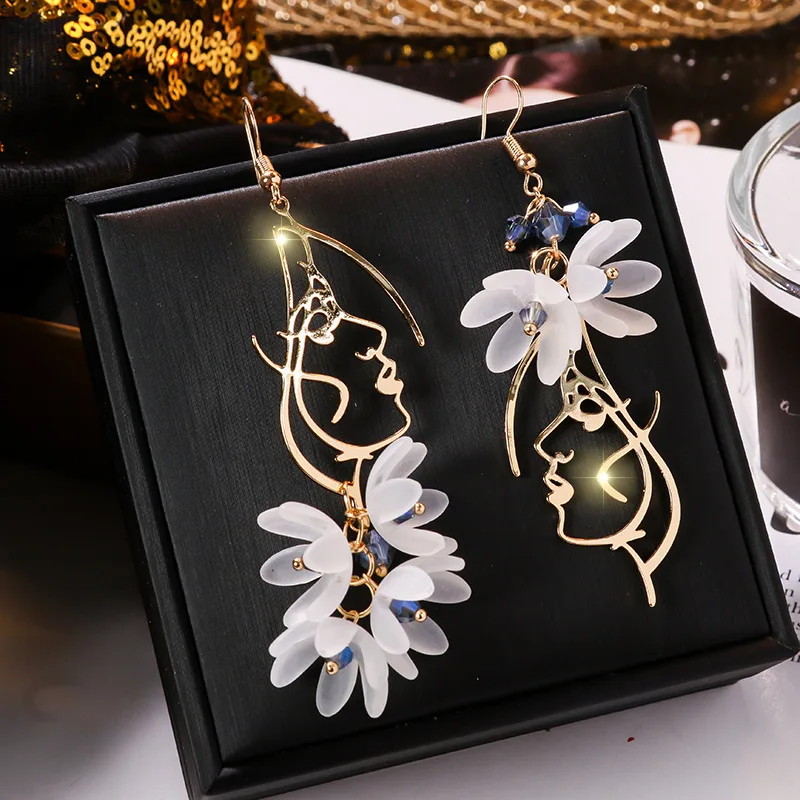 

Korean Version Of Ins Petals Asymmetrical Long Tassel AB Earrings Female French Design Fashion Wedding Party Mother's Day Gift