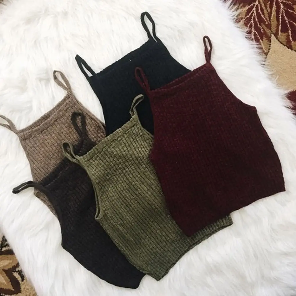 

New Fashion Slim Knitted Vest Summer Bottoming Camisole Women Vest Crop Tops Sexy Sleeveless Tank Top Female Knitwear