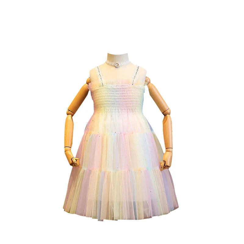 

Sweet Princess Dress Girl 2020 New Cute Sleeveless Rainbow Dress kids camisole summer