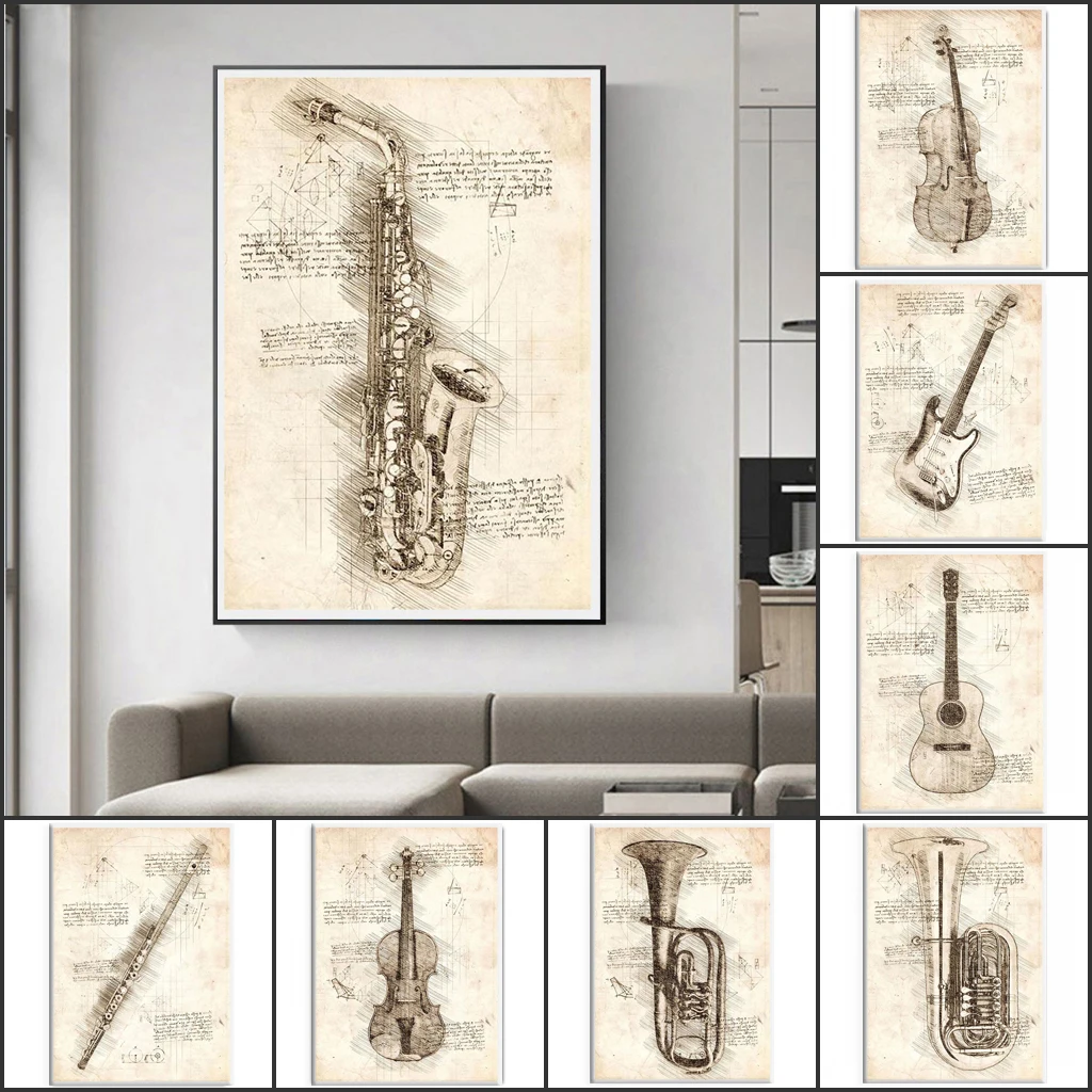 C321 винтажная гитара саксофон труба музыкальное фортепиано брезентовое фото