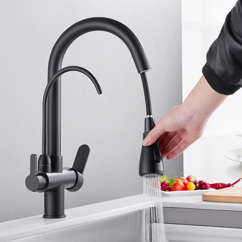 

Filter Kitchen Faucet Brushed Nickel Brass Kitchen Faucet With Pure Water Pull Out Style Kitchen Faucet Rotatble Hot Cold Crane