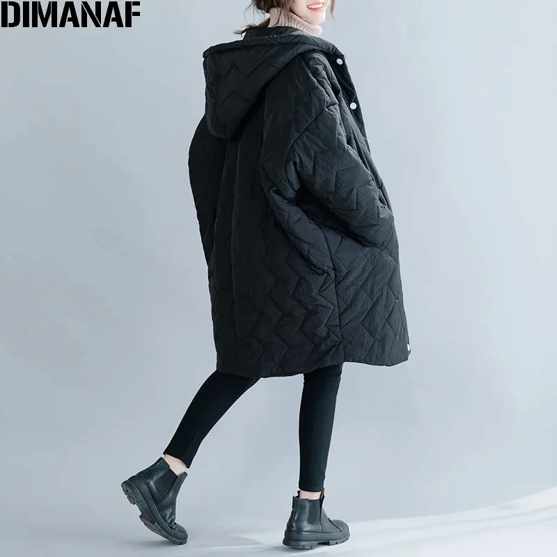 DIMANAF, большие размеры, зима-осень, женские парки, пальто, хлопковая одежда, плотная, теплая, женская, свободная, рукав «летучая мышь», верхняя одежда, пальто с капюшоном