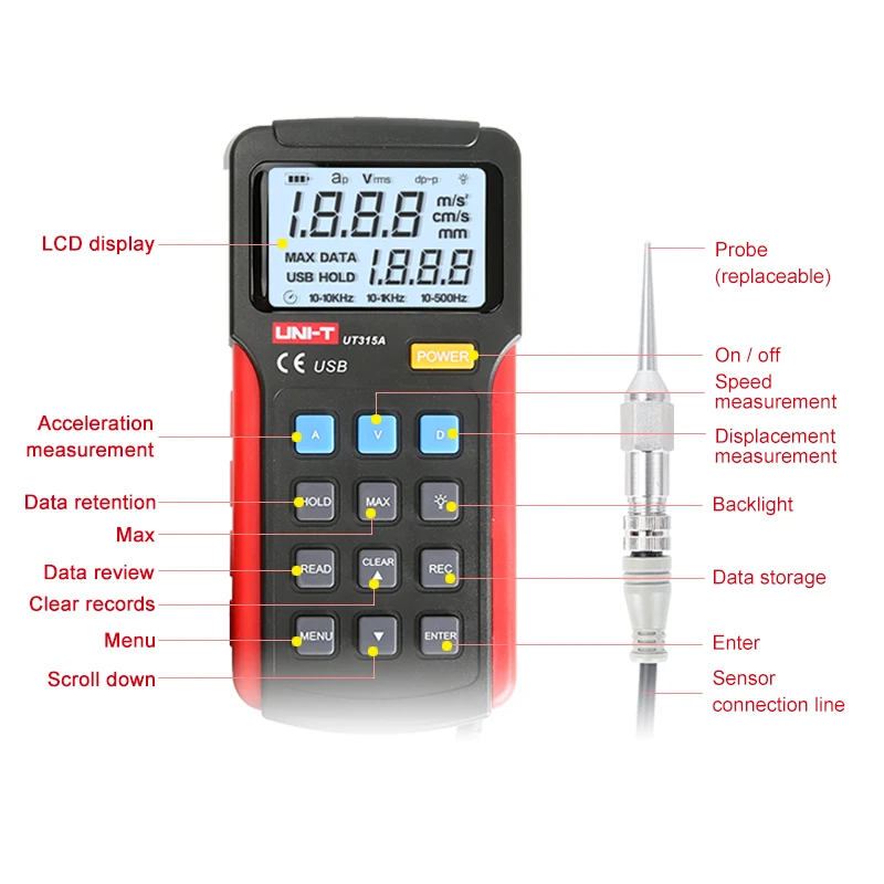 UNI T цифровой тестеры вибрации прибор зонд анализатор чувствительность UT315A