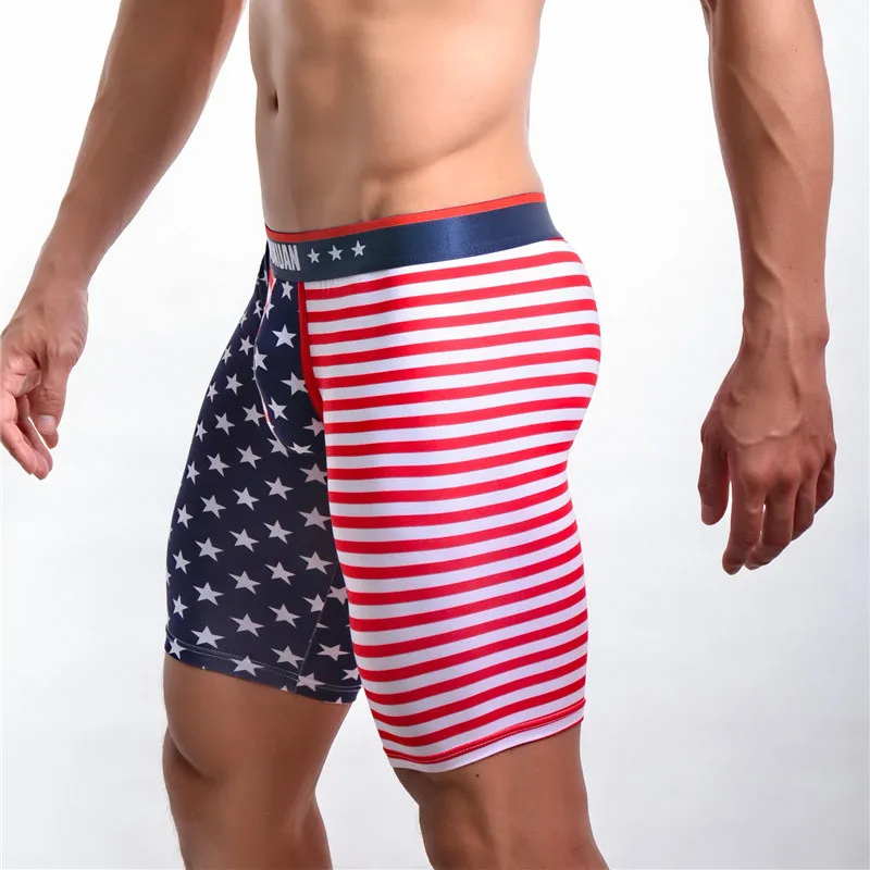 Men's Underwear Short Pants Slim Fit Home Fitness Tights American Flag Printing Underpants Man Boxers Trunk Five Minutes Boxers