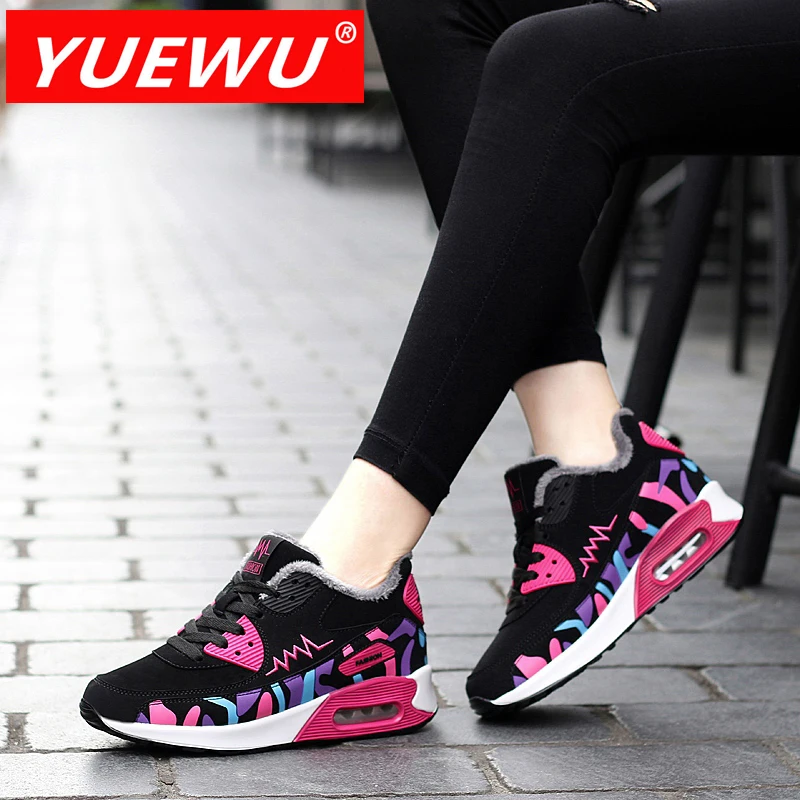 

YUEWU Women’S Air Cushion High Cotton Padded Shoes Flat Fashion Leisure Sneakers Premium Upper Warm Inside