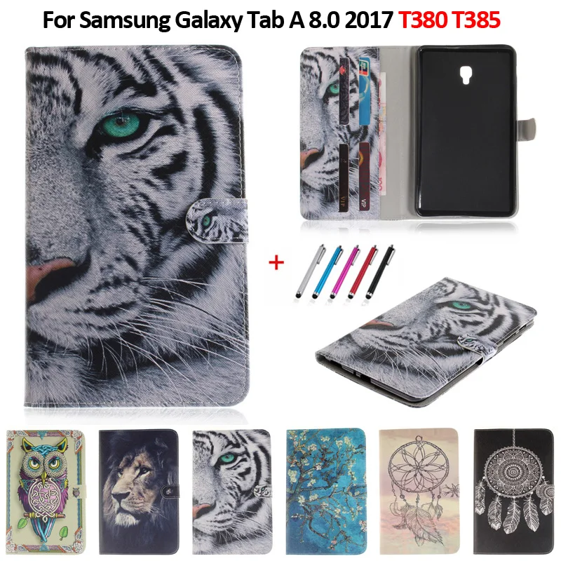 Цветной Чехол С Рисунком Тигра Льва панды для планшета Samsung Galaxy Tab A 8 0 T380 T385 чехол
