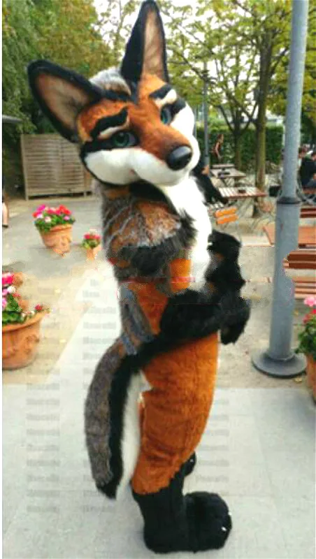 Длинный Меховой пушистый Костюм Волка собаки талисман костюм косплей Хэллоуин