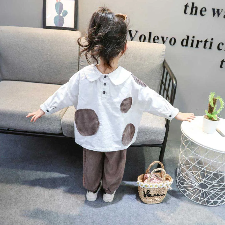 Одежда для девочек свободная рубашка и штаны комплект из 2 предметов Модный