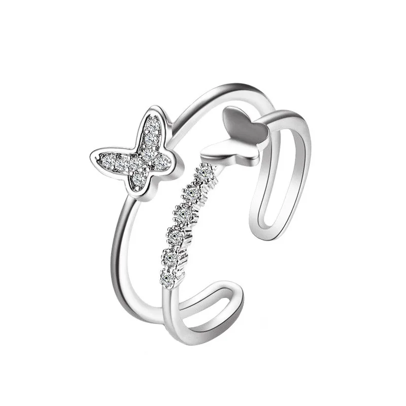 

Women's Fashion Jewelry Europe and America Double Butterfly Ring Women's Fashion Rose Gold Diamond Opening Adjustable Ring