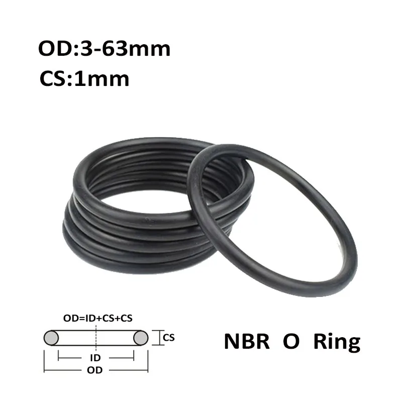 

CS 1mm OD 3~63mm Black NBR O Ring Seal Gasket Nitrile Butadiene Rubber Spacer Oil Resistance Washer Round Shape