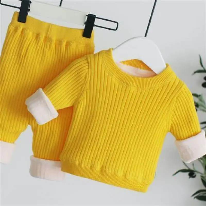 

Solid Color Kids Clothes Set 2pcs/Set Infant Clothing Winter Autumn Toddler Clothes Suits Children Sets Plush Fleece Warm Cloths