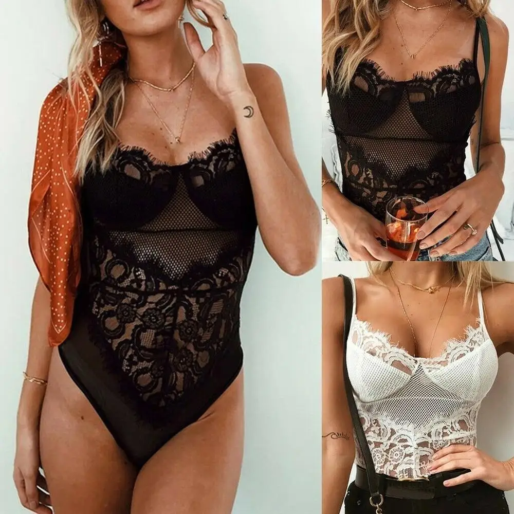

Fashion Women One Piece Lace Bodysuit Mesh Babydoll Teddy Lingerie Underwear