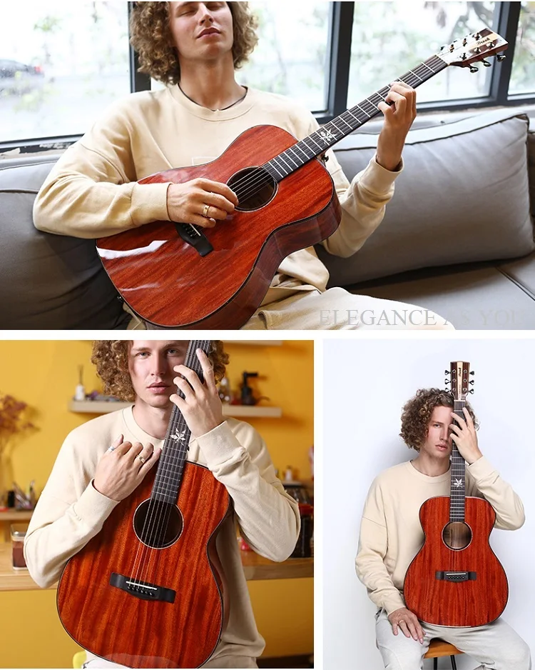 Fingerstyle Mahoga Акустическая гитара из цельного дерева 40 дюймов народная гитара деревянная гитара 40 дюймов OM гитара яркий светильник поверхность краски