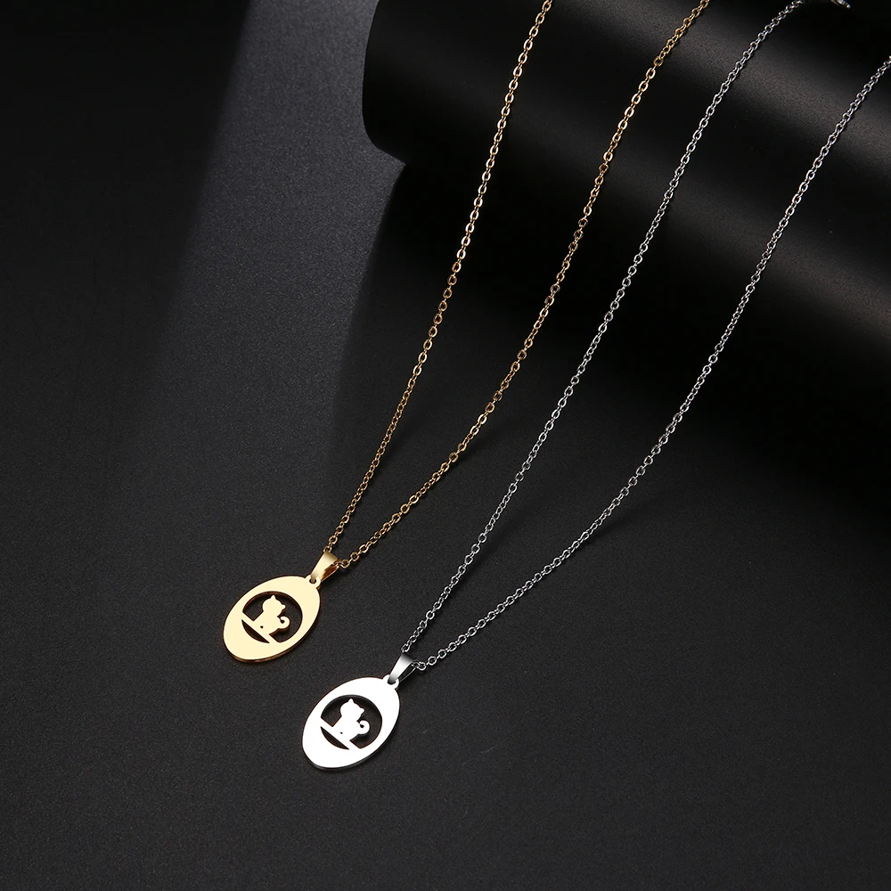 Ожерелье из нержавеющей стали CACANA для женщин и мужчин кулон в виде кошки колье