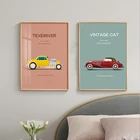 Картина Настенная в винтажном стиле с мультипликационным автомобилем в стиле ретро, декор для гостиной Texi, скандинавские плакаты и принты, Картина на холсте, декор для мальчика