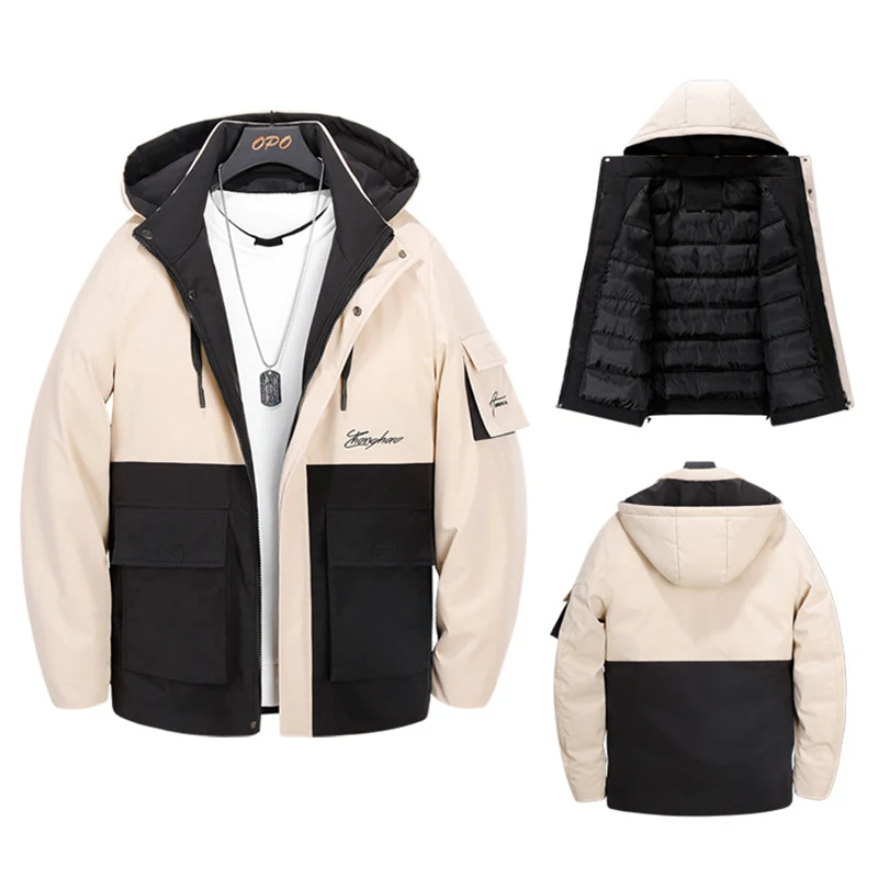 New Winter Jacket Men Thick Warm Parkas Hooded Solid Patchwork Windbreaker Male High Quality Coats Big Size M-6XL | Мужская одежда