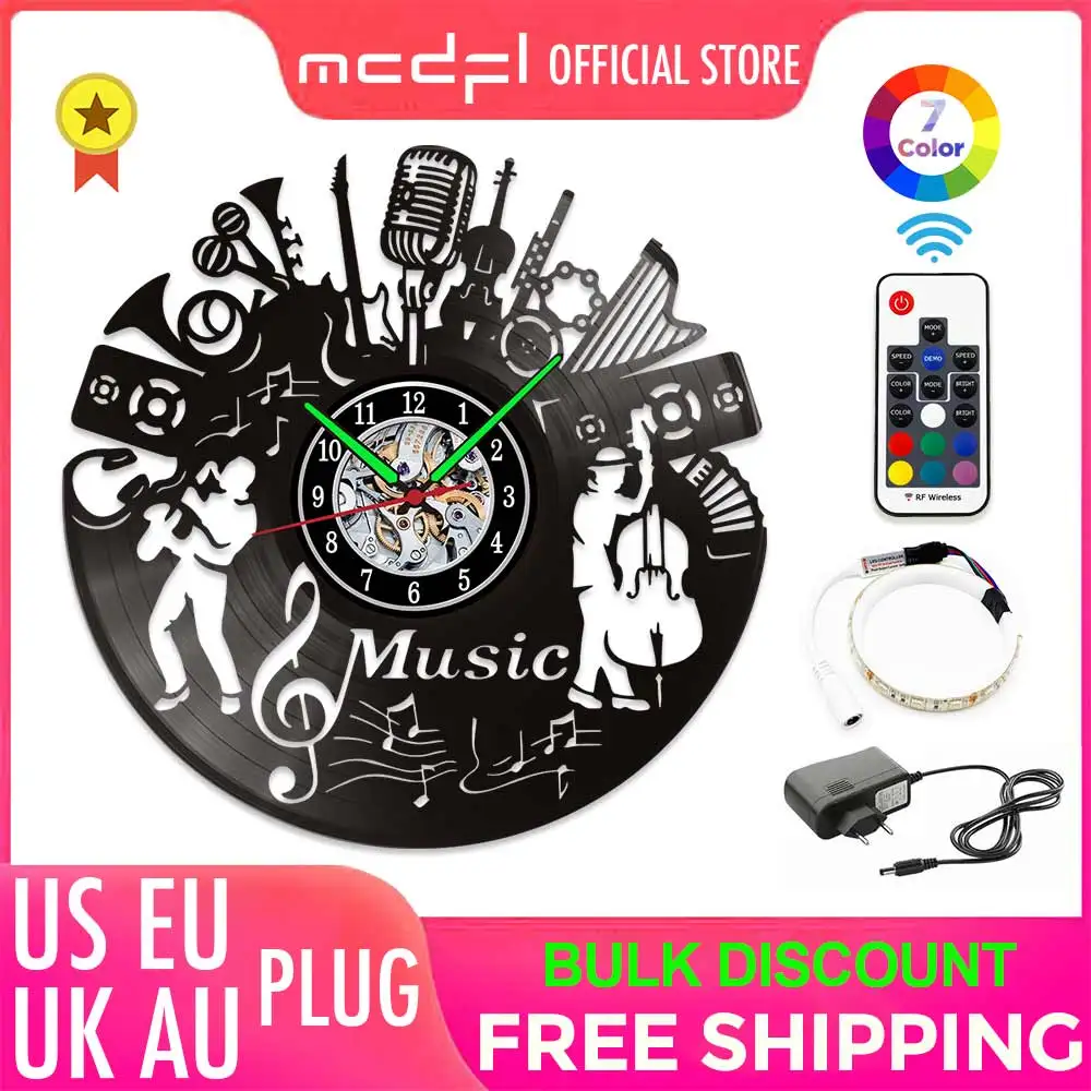 

Декоративные настенные часы с виниловой пластиной, светодиодные большие 3d Винтажные Украшения, домашние часы для гостиной, спальни, украше...