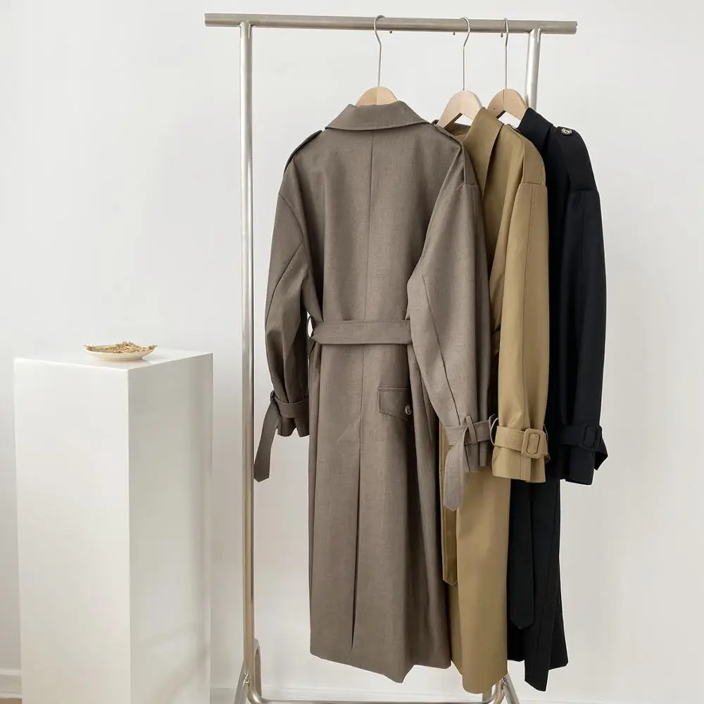 

Korean version of the long lace-up trench coat women's autumn and winter new casual classic double-breasted coat jacket 8155