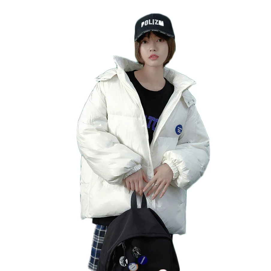 

Женское хлопковое пальто с капюшоном, однотонная Короткая свободная повседневная одежда в Корейском стиле на молнии, M449, зима 2021