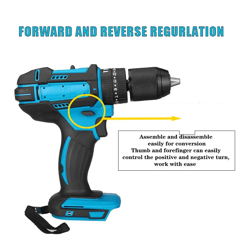 

Electric 95Nm Hammer Screwdriver 10mm Wireless Power Driver Lithium-Ion Battery Home DIY Cordless Impact For Makita 18V Battery