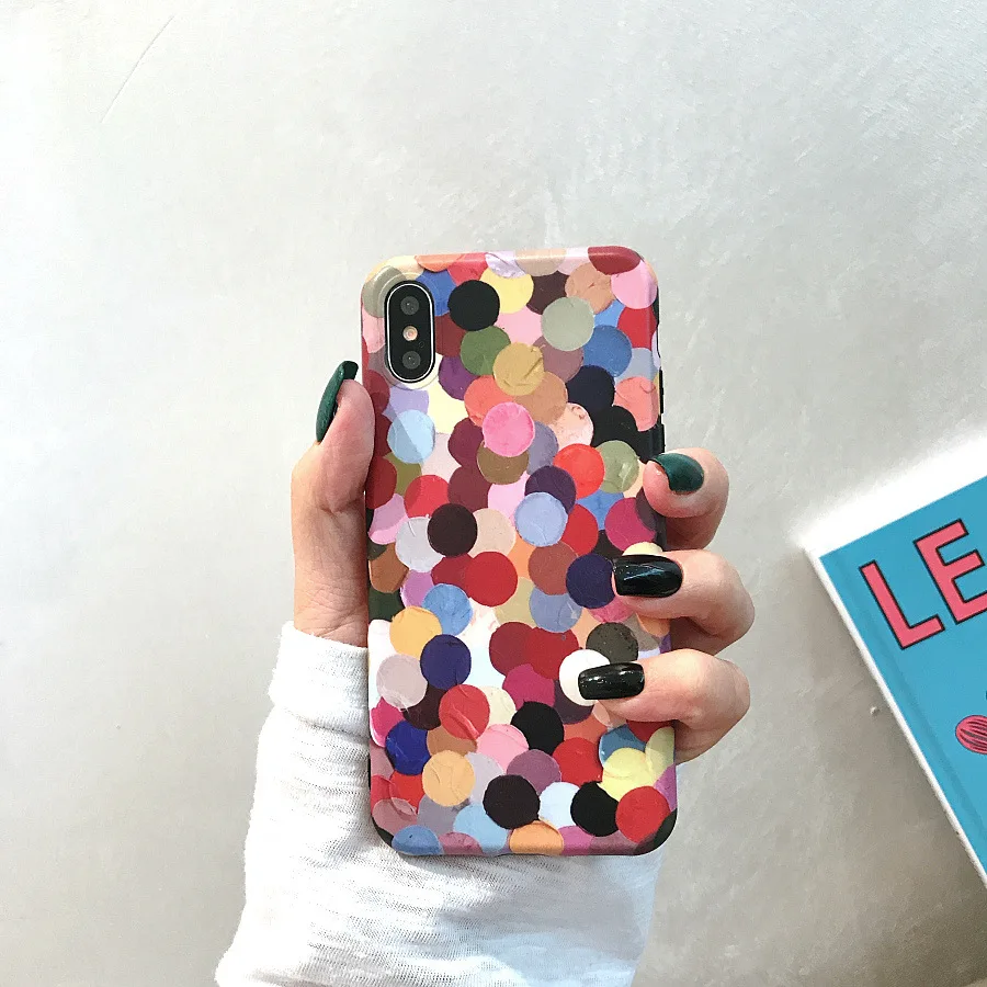 Корейский милый чехол для телефона ярких цветов с волнистыми точками iPhone 6 Puls 6S 7 8