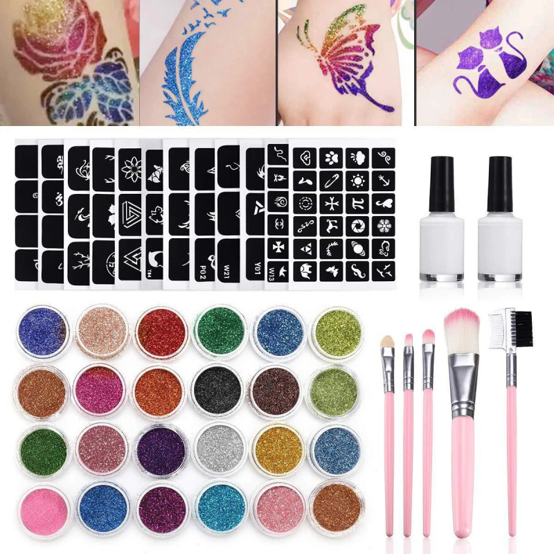 Алмазная блестящая Татуировка набор мерцающая пудра для макияжа кисть