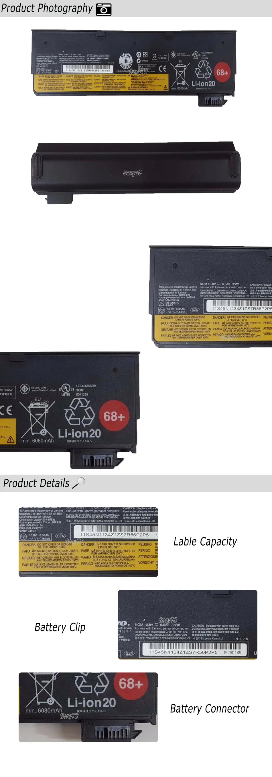 GONYTC 45N1134 10,8 V 72wh X240 Батарея для lenovo ThinkPad T440S T440 X240 S440 S540 45N1125 45n1135 68