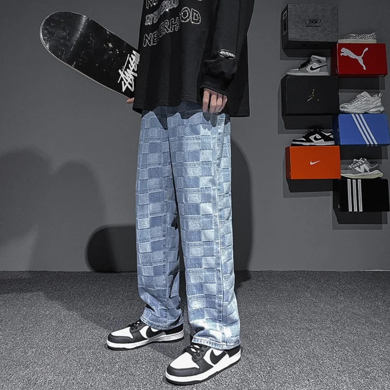 Men Fashion Wide Leg Jeans Mopping Straight Jeans Men Fall Feeling Ins Tide Brand Trend Casual Mens Loose Jeans Street Wear