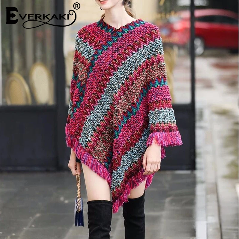 Everkaki Boho с кисточками вязаный свитер шаль женские обертывания толстые осенние винтажные женские накидка с воротником обертывания женские Зима Новые
