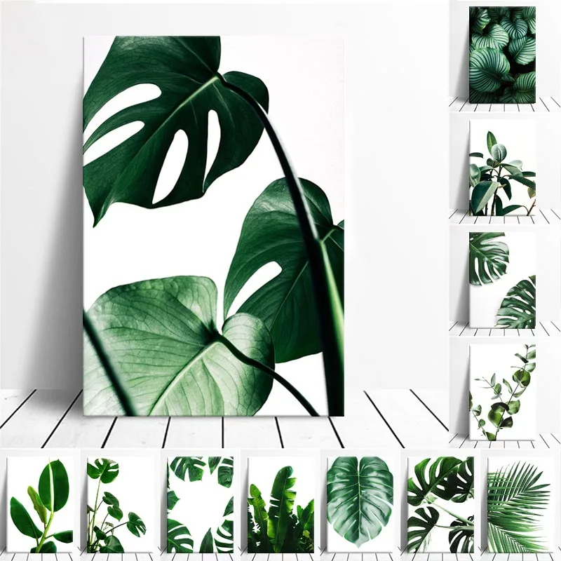 

Canvas Painting Monstera and Green Leaf Posters and Prints Wall Art Picture for Living Room Decor No Frame