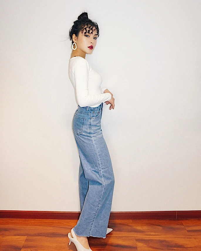 2019 Новая мода Женская одежда Ретро Высокая талия Свободные прямые Леггинсы