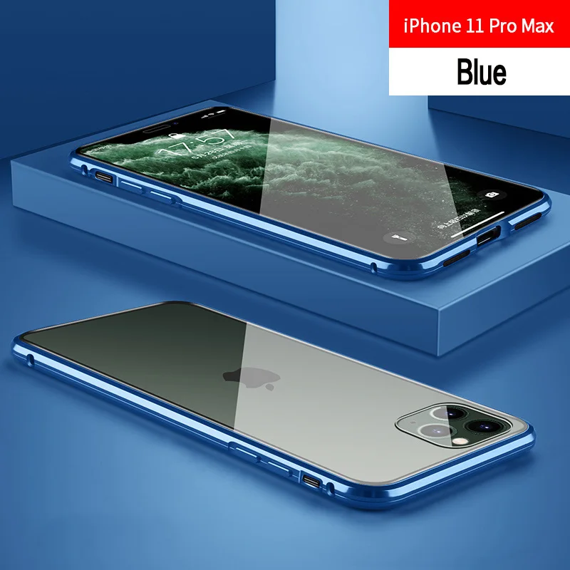 Магнитный чехол для iPhone 11 X Xr Xs Max 6 6s 7 8 Plus, противоударный чехол для iPhone 11 Pro Max, задняя крышка из закаленного стекла - Цвет: Синий