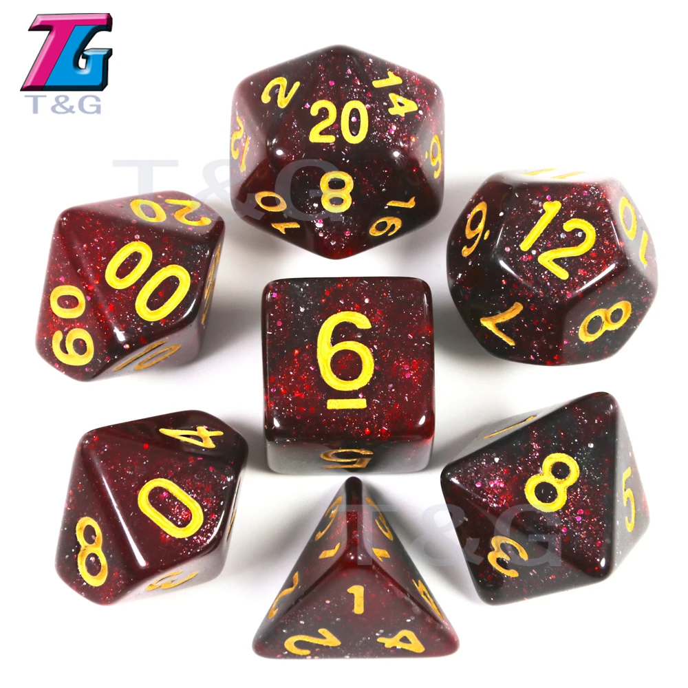 Красный 7 двухцветных кубиков D4 D6 D8 D10 D% D12 D20 отлично подходит для D& D золотых цифровых игр - Цвет: Красный