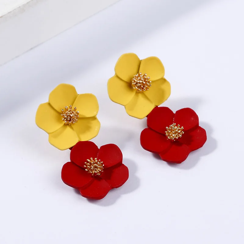 Yellow Red Многоцветные двухслойные серьги в виде цветка для женщин, для свадебной вечеринки, Boho, ювелирное изделие, массивные большие Лепестковые серьги в виде капель, Букле д 'Орель - Окраска металла: Yellow Red