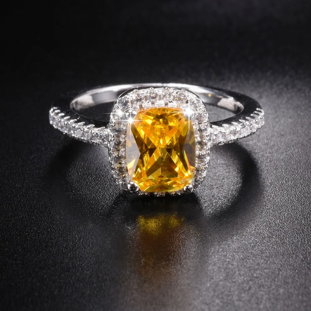 Настоящее Серебро s925 пробы Свадебные Кольца для женщин принцесса cut Желтый 5a CZ