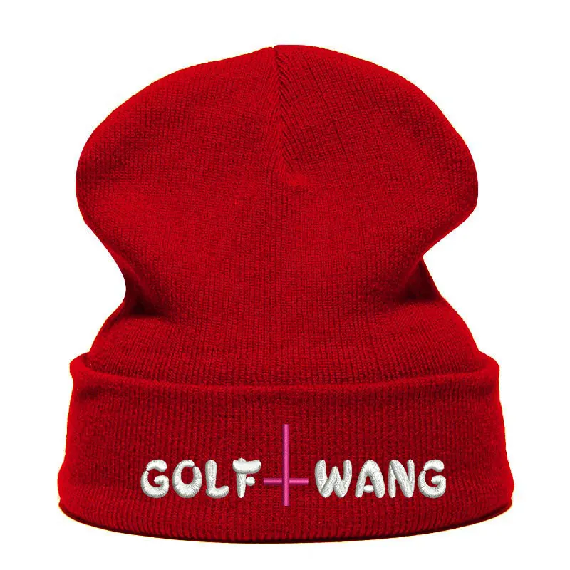 Beanie шляпа Skullie Кепки смутная зима вышивка в стиле панк Для мужчин Для женщин подростков уличных танцев забавные персонализированные пользовательские принадлежности для гольфа - Цвет: Wine red white