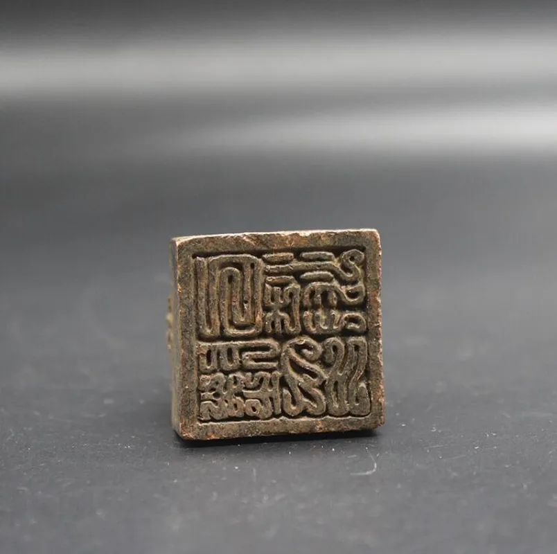 

China brass archaize lion seal small crafts statue