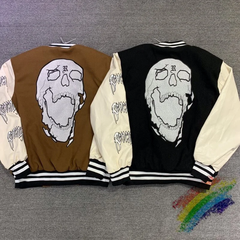 

XXXtentacion Revenge Varsity Baseball Jacket Men Women 1:1 Best Quality Skull Embroidery Leather Sleeve Stitching Coat Jackets