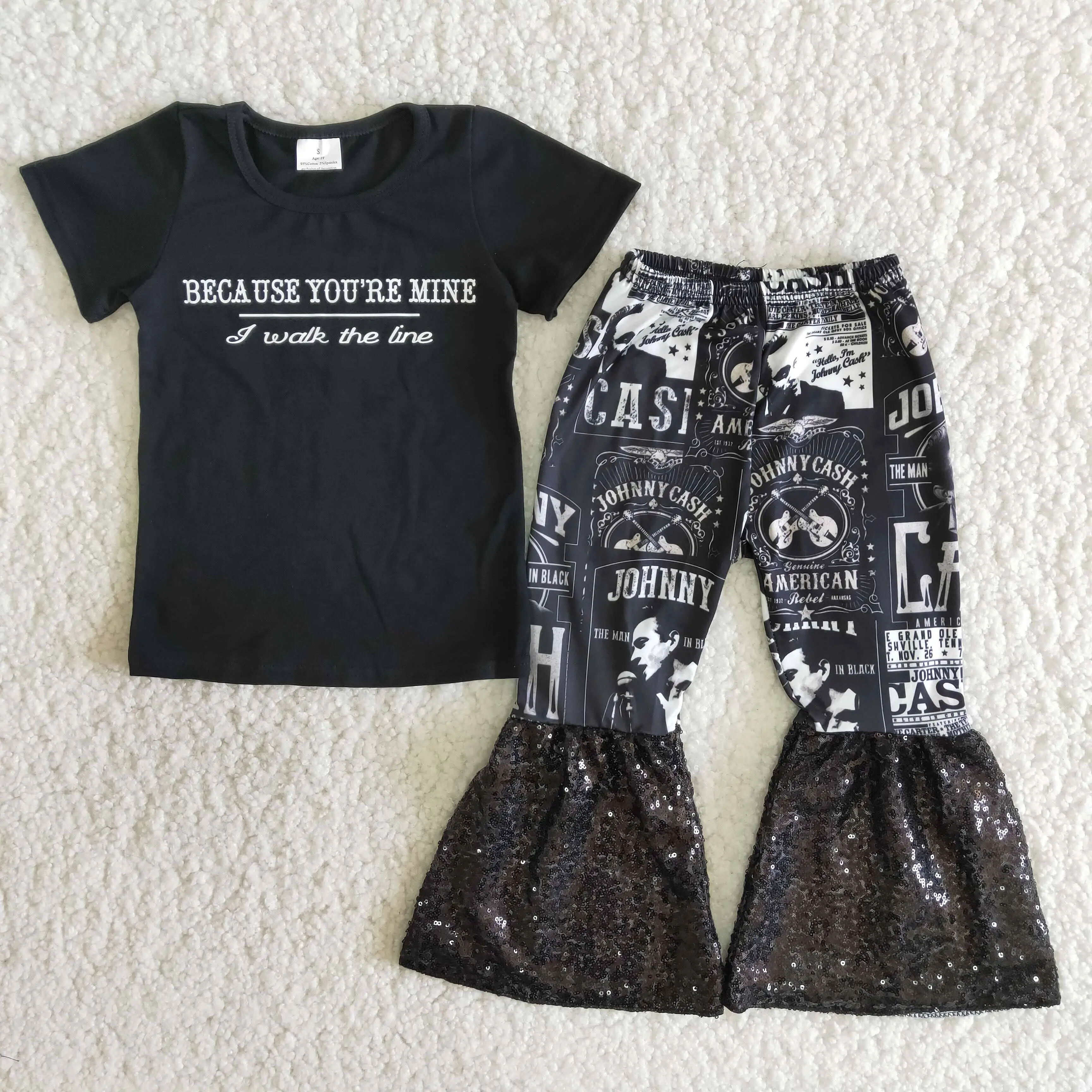 

Wholesale Children Baby Girls Boutique Clothing leopard fringed sequins bell bottom fashion personality children's clothing