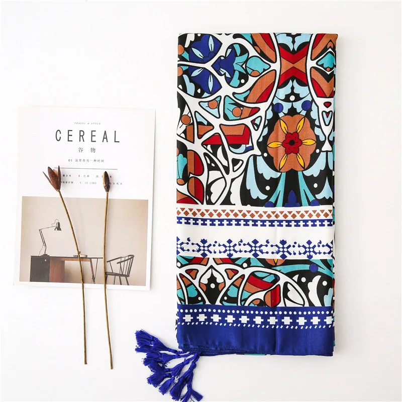 Reversible Bohemian Pashmina Ethnic Tribal Border Shawl Wrap Scarf for Woman Viscose Wraps |