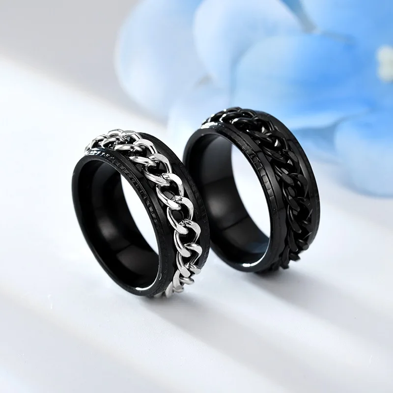 

Fashion Stainless Steel Rotatable Men Ring High Quality Fine Punk Chain Ring Temperament Couple Wedding Gift Jewelry