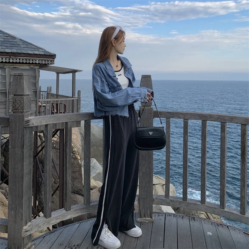 

YTX802 2021 new Split casual pants women summer classic striped wide-leg pants