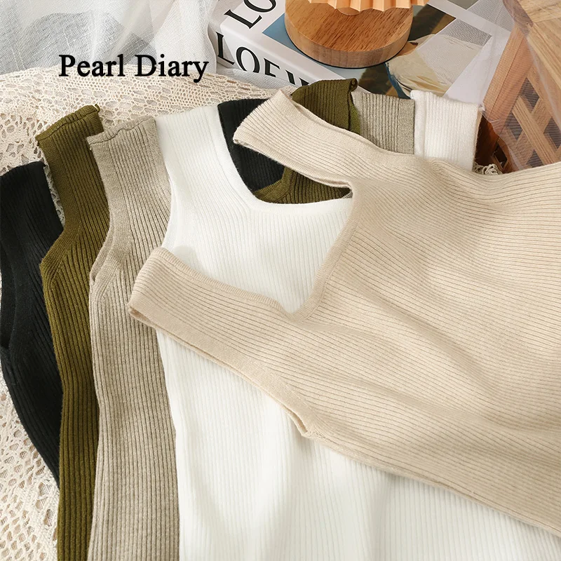 

Pearl Diary New Style Slim Basic Show Thin All-Match Wear Outside Top Women Knitted Vest Sleeveless Condole Belt Fashion Tops