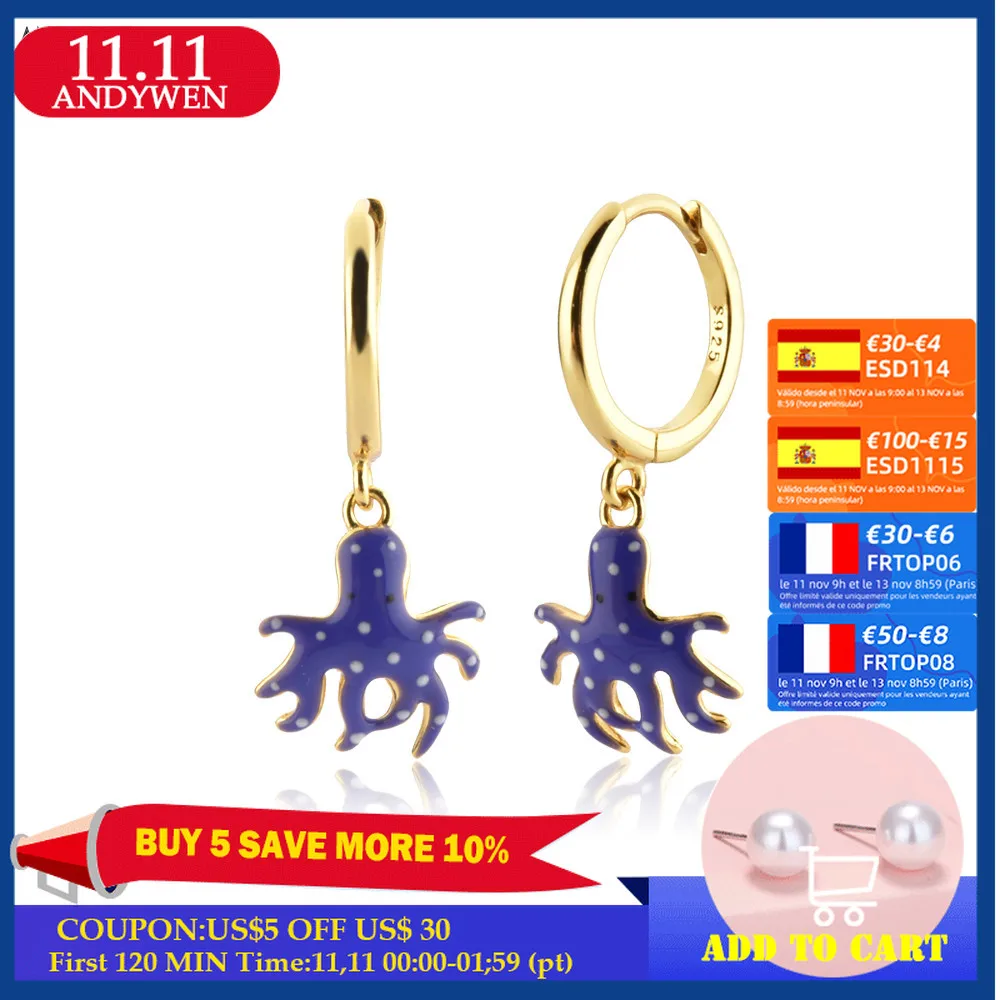 

ANDYWEN 2021 925 Sterling Silver New Fruits Earring Aros Pulpo Drop Earring Clips Luxury Jewelry Loops Piercing For Women