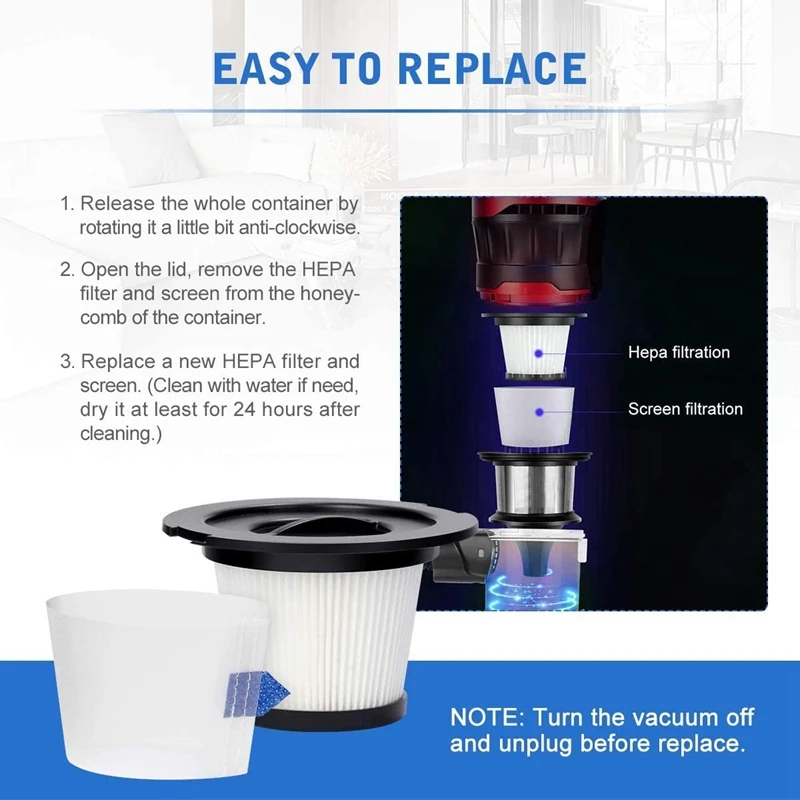 

4 Packs of Replaceable HEPA Filters, Suitable for MOOSOO K17 Cordless Vacuum Cleaner (4 HEPA Filters and 4 Filters)