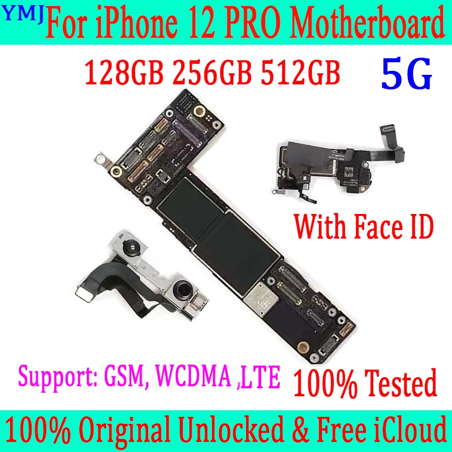 

Full Tested For iPhone 12 Pro Motherboard 128GB 256GB 512GB MainBoard 4G 5G Network Logic board iCloud Unlocked Plate With chips