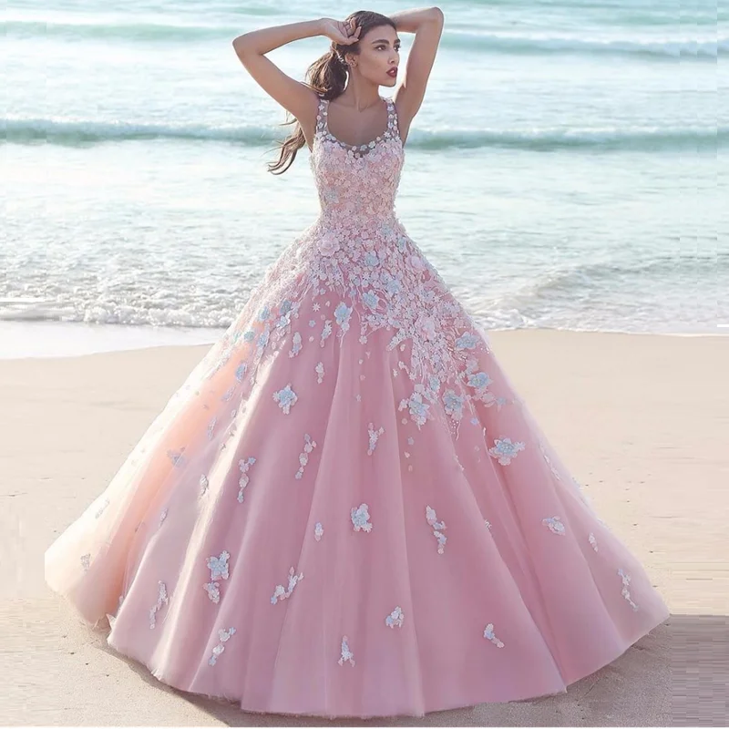 Розовое Бальное платье принцессы с цветочным рисунком Пышные платья Модель 2020