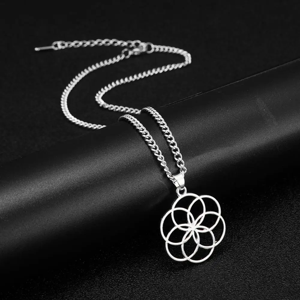 Fishhook Семя жизни удачи очаровательный кулон цветок ожерелье для женщины мужчины